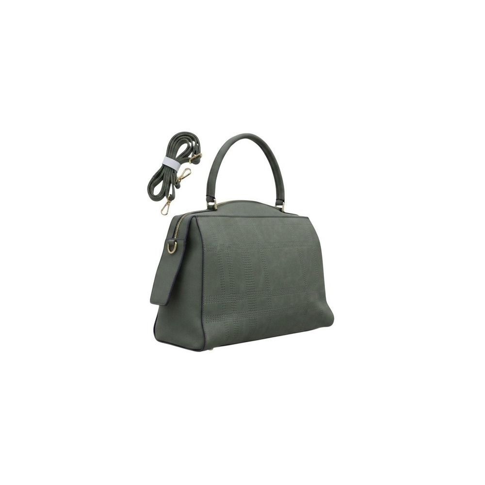 Unbranded Satchel Handbag Women Medium Olive Green Plaid Stitched Grid